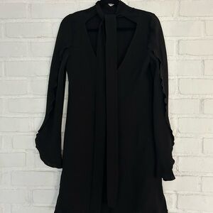 Derek Lam Black Sheath Dress with Plunge Neckline and Bishop Sleeves